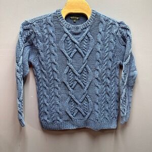 Orvis Mens Blue 100% Cotton Cable Knit Crewneck Sweater 3L6T0553 Size Large